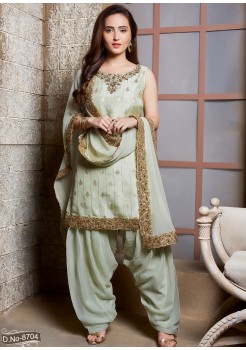 Greyish Green  Georgette  Patiyala